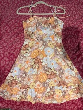 Lola grace Floral Ruffle Hem Sundress - Pastel Brown & Peach Xs